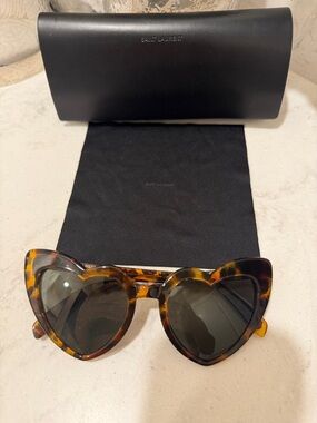 Saint Laurent Tortoiseshell Heart Sunglasses with Dark Lenses